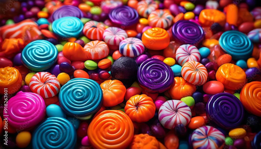 Fototapeta premium Colorful Halloween Candy Close-Up- A vibrant and enticing close-up of Halloween candy, full_1(54)