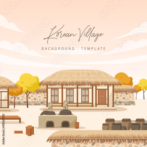 Korean traditional villlage. Korean farm house background concept.