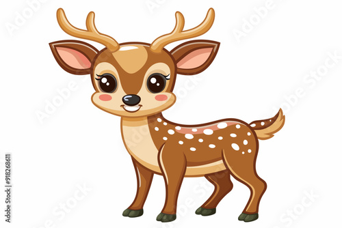 Cartoon illustration of a cute spotted fawn with antlers