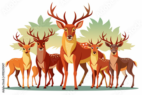 A Family of Five Deer Standing in a Clearing