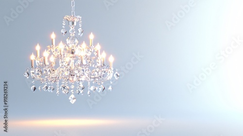 Crystal Chandelier Hanging Against a Light Blue Background