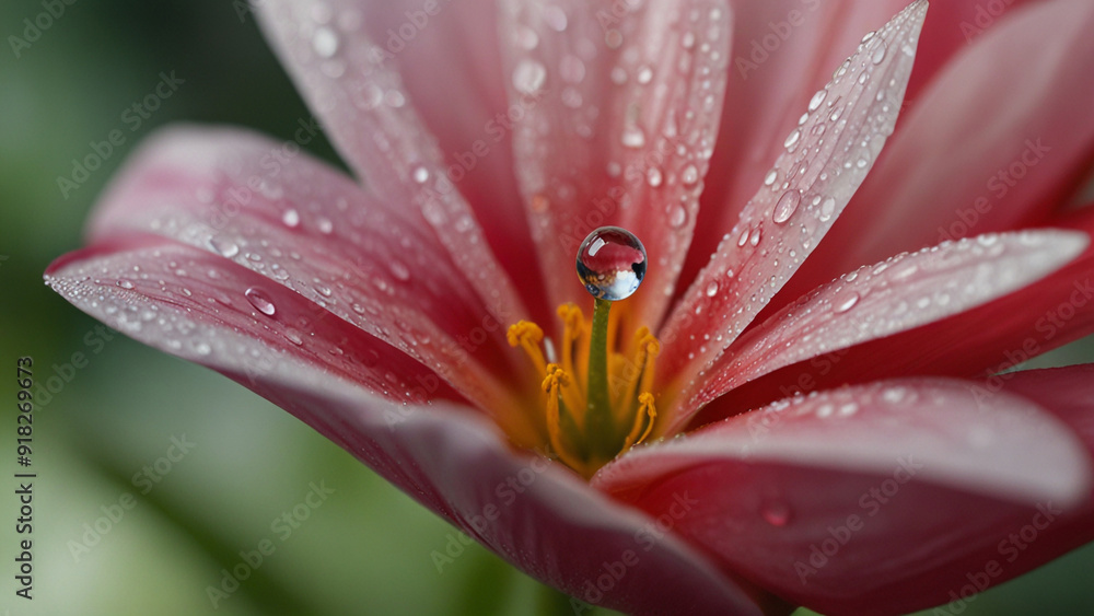 Fototapeta premium Watercolor Painting: Evocative minimalist featuring a single droplet of water delicately balanced on a vibrant flower petal. captures the essence of purity and nature's delicate balance. 