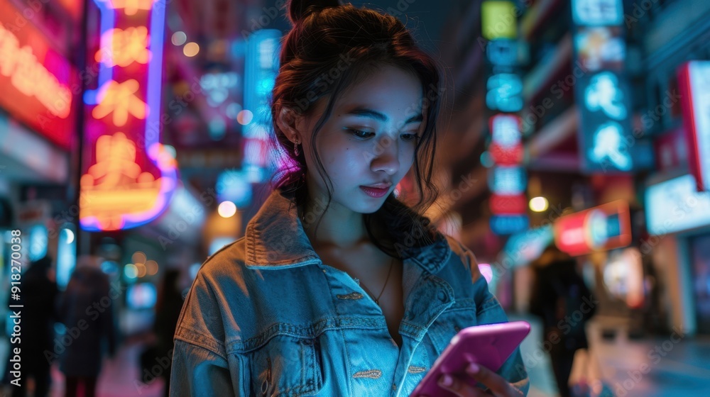 Obraz premium The woman with mobile phone