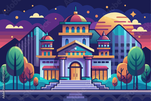 Wallpaper Mural A Nighttime View of a Grand Building with a Blue Sky and Stars Torontodigital.ca