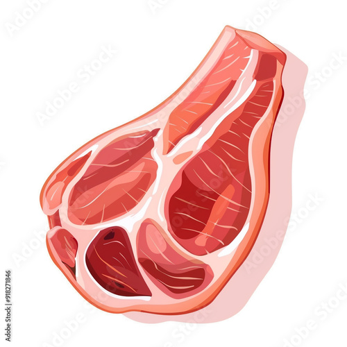 Top view of Parma ham in a cartoon style on white background