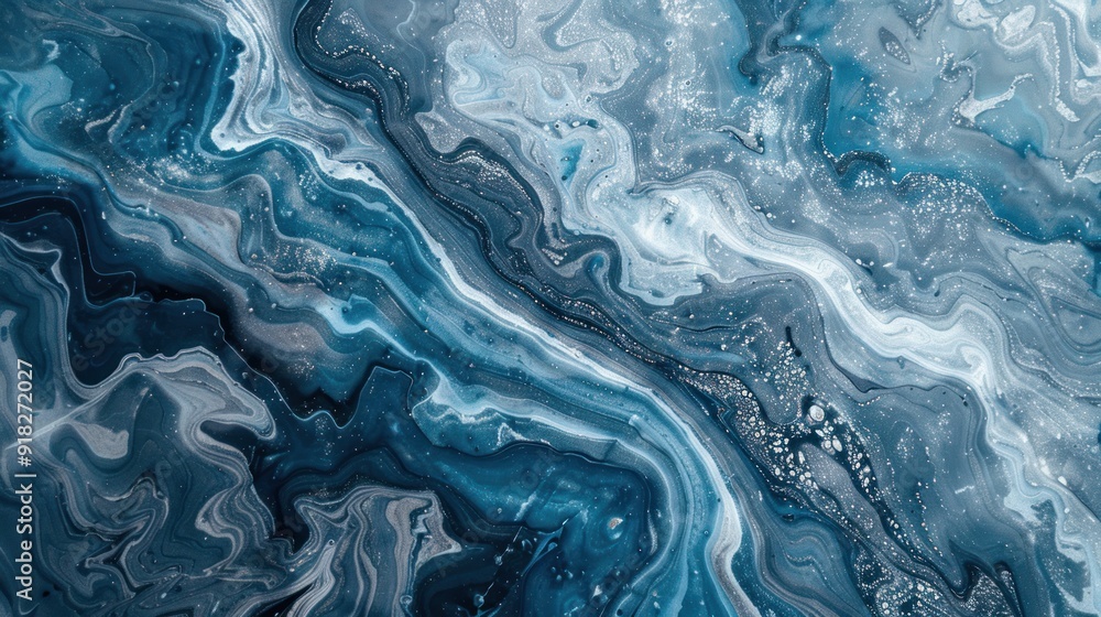 Abstract art piece featuring a blue marble ombre with silver highlights and a water-like gradient. Abstract art piece featuring a blue marble ombre with silver highlights and a water-like gradient.