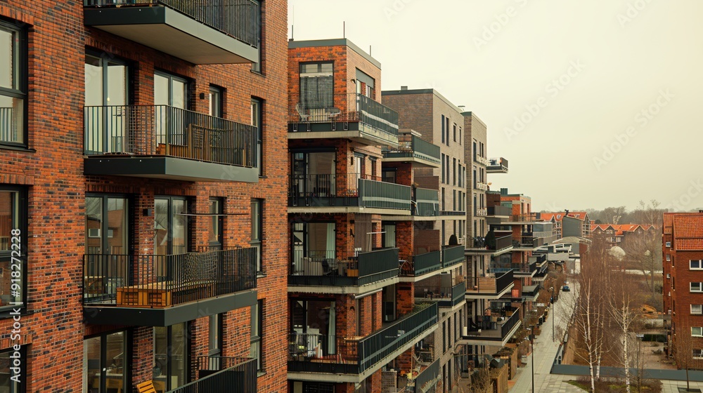 Modern Brick Apartment Complex with Balconies Modern Brick Apartment Complex with Balconies