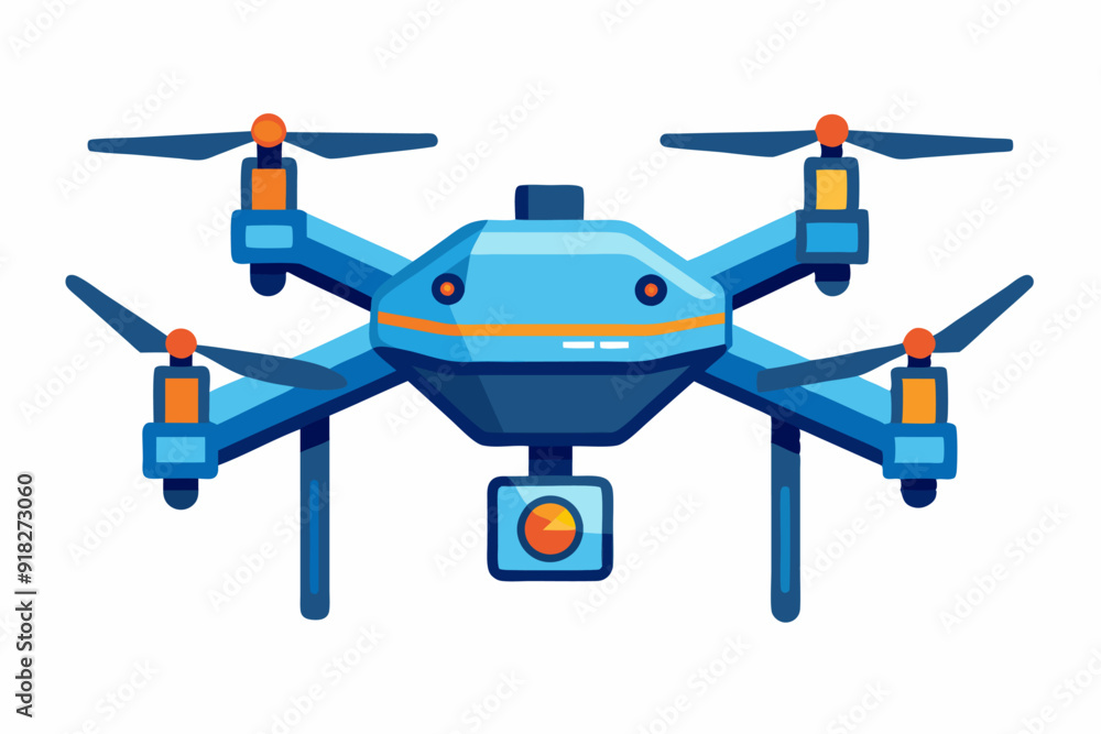 A Blue Drone with Four Propellers and a Camera A Blue Drone with Four Propellers and a Camera