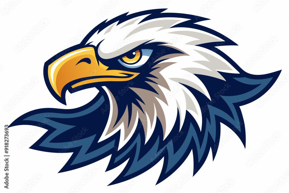 Fototapeta premium Cartoon Bald Eagle Head with Blue and Gray Feathers