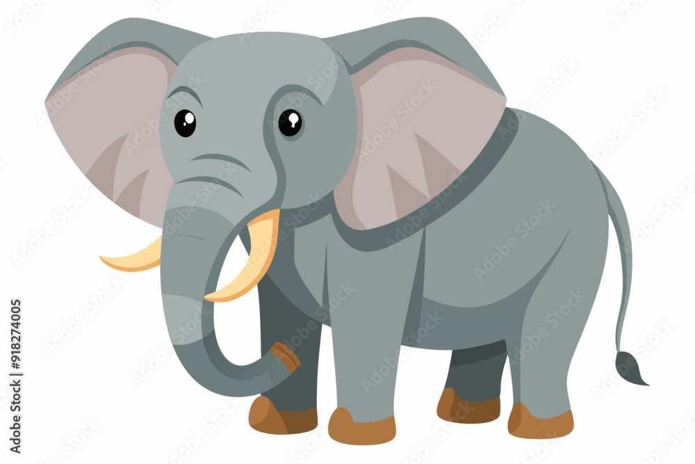 Cartoon Illustration of a Grey Elephant with Large Ears and Tusks Cartoon Illustration of a Grey Elephant with Large Ears and Tusks