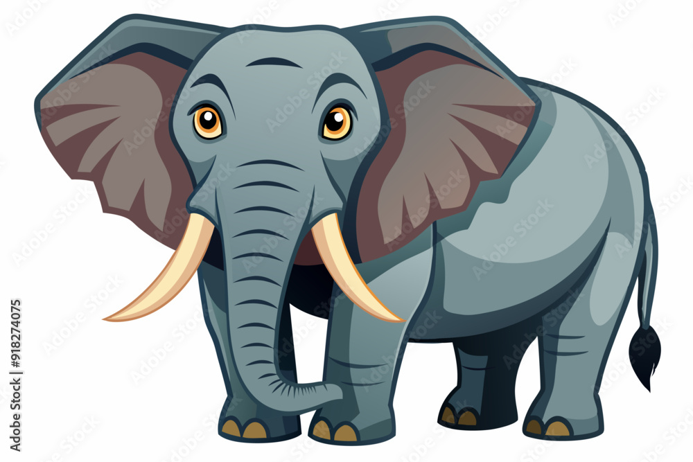 Cartoon Illustration of a Grey Elephant with Large Ears and Tusks Cartoon Illustration of a Grey Elephant with Large Ears and Tusks