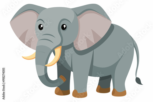 Cartoon Illustration of a Grey Elephant with Large Ears and Tusks