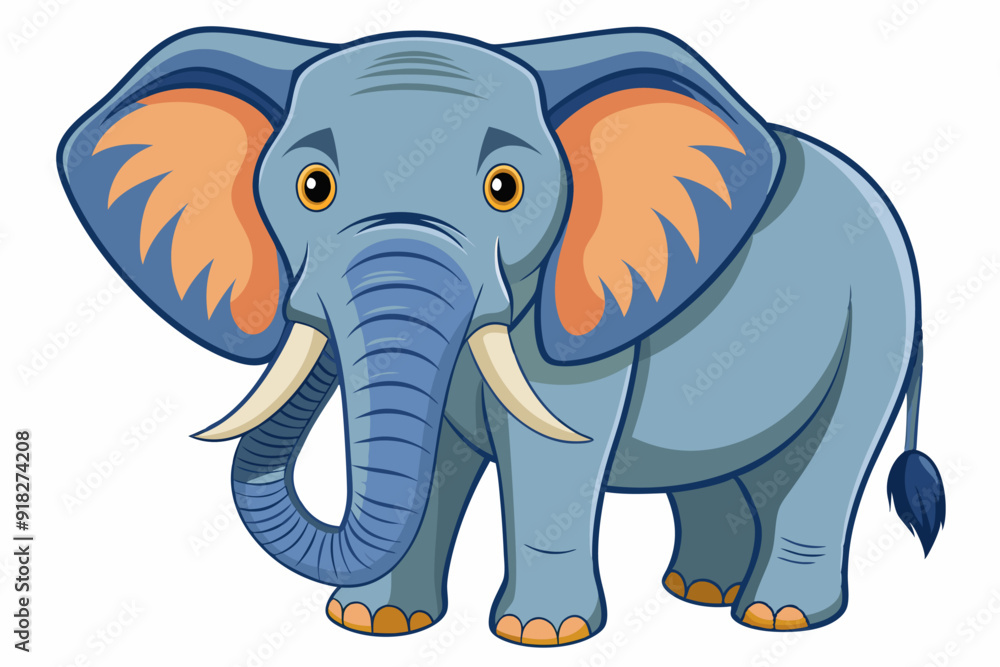 Naklejka premium Cartoon Illustration of a Gray Elephant with Large Ears