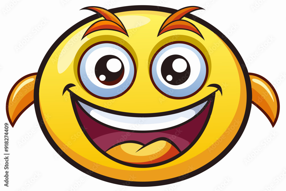 Fototapeta premium Cartoon Yellow Smiley Face with Big Smile and Wings