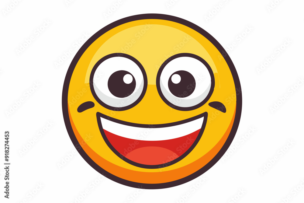 Fototapeta premium Yellow Cartoon Smiley Face with Big Eyes and Open Mouth