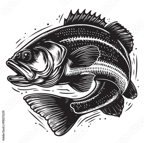 sea bass fish illustration silhouette vector