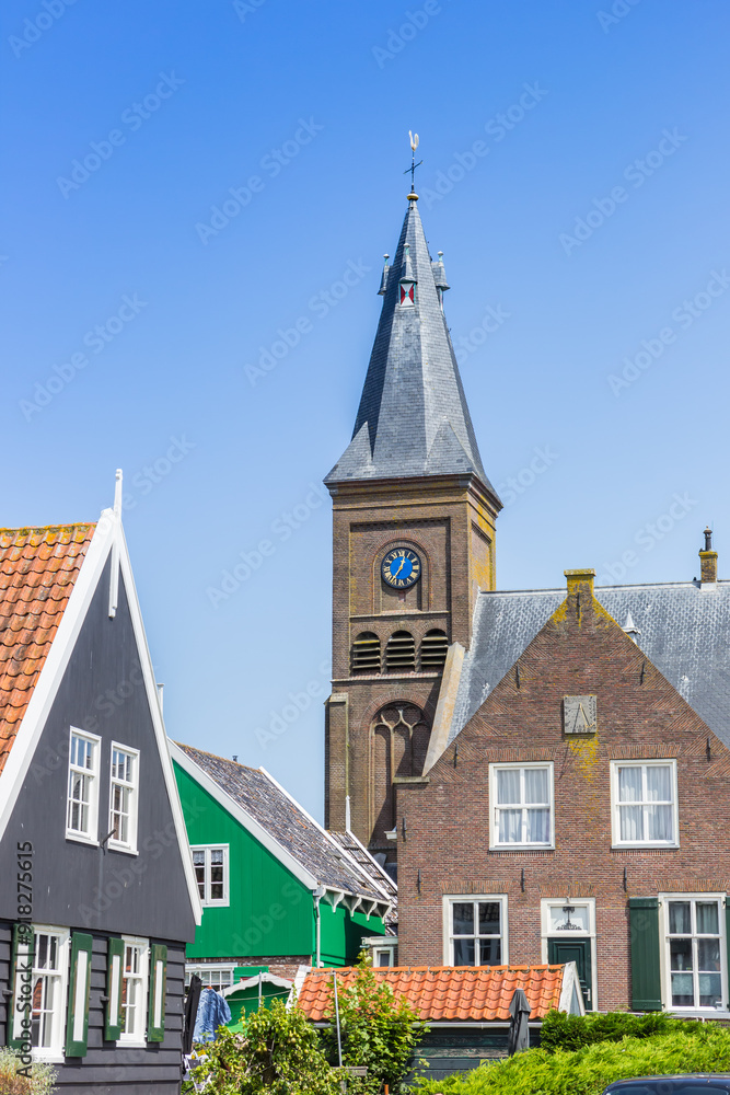 Tower of the great church in historic village Marken, Netherlands