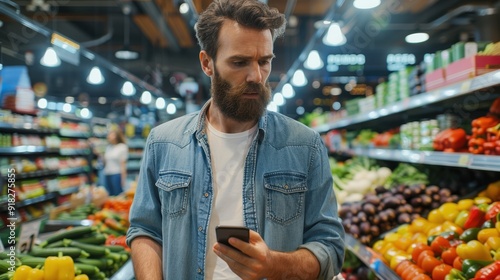 The man shopping in supermarket