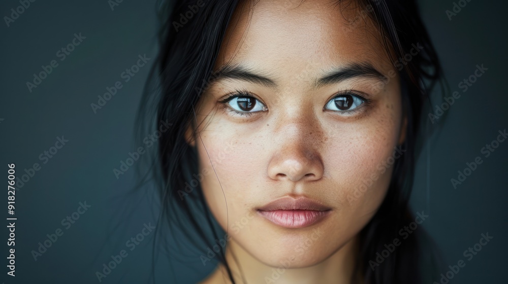 Close-up portrait of an Asian woman with a serene expression Close-up portrait of an Asian woman with a serene expression