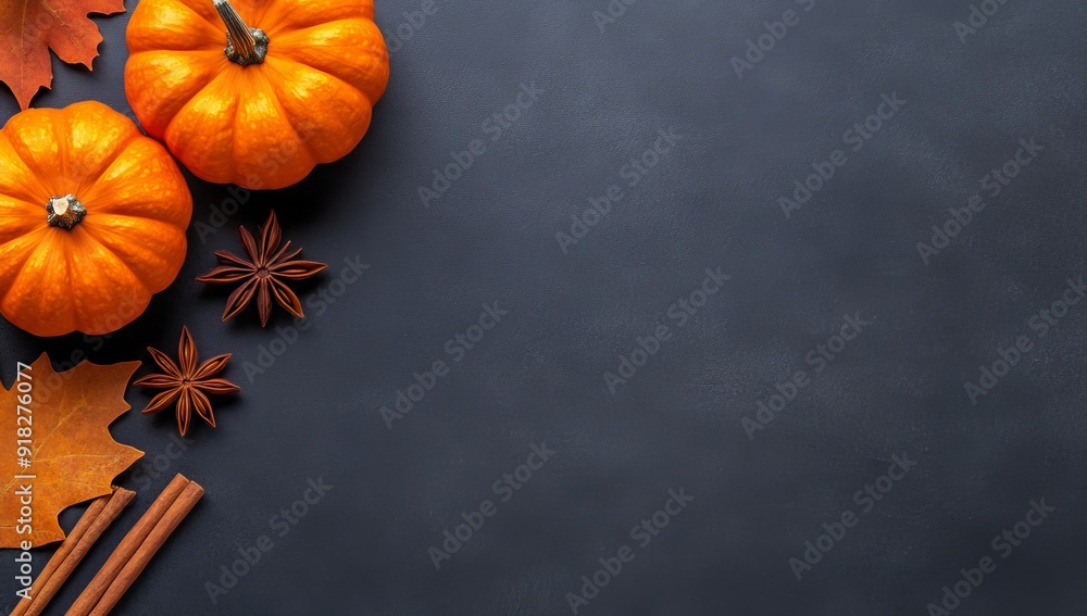 Pumpkin spice and spices on dark background Pumpkin spice and spices on dark background