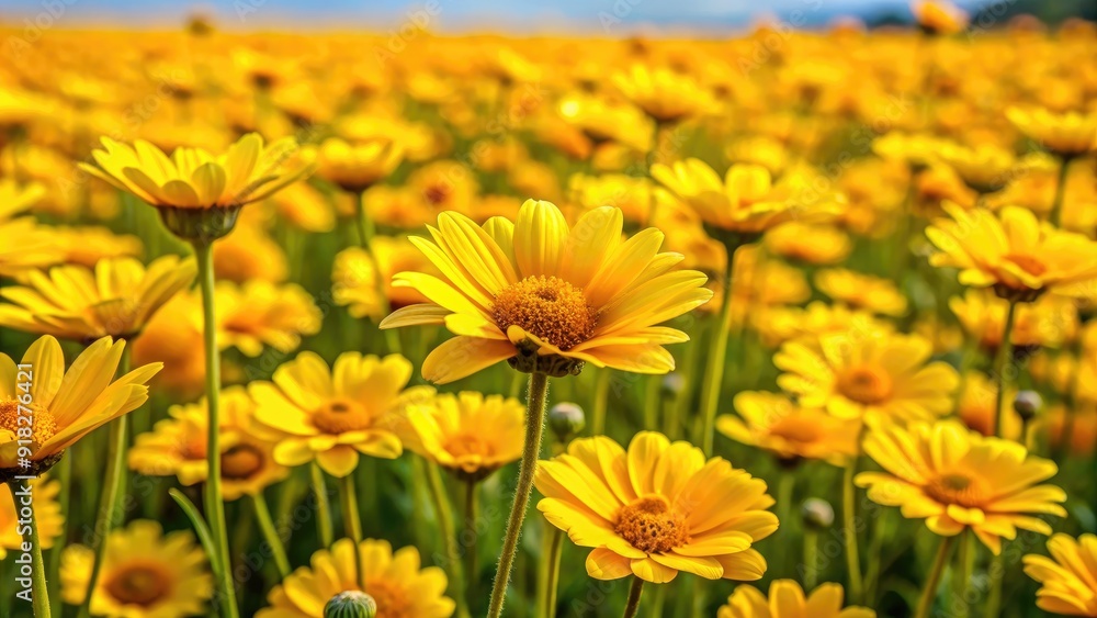 Field of vibrant yellow flowers in full bloom , Sunny, cheerful, bright, colorful, nature, floral, petals Field of vibrant yellow flowers in full bloom , Sunny, cheerful, bright, colorful, nature, floral, petals
