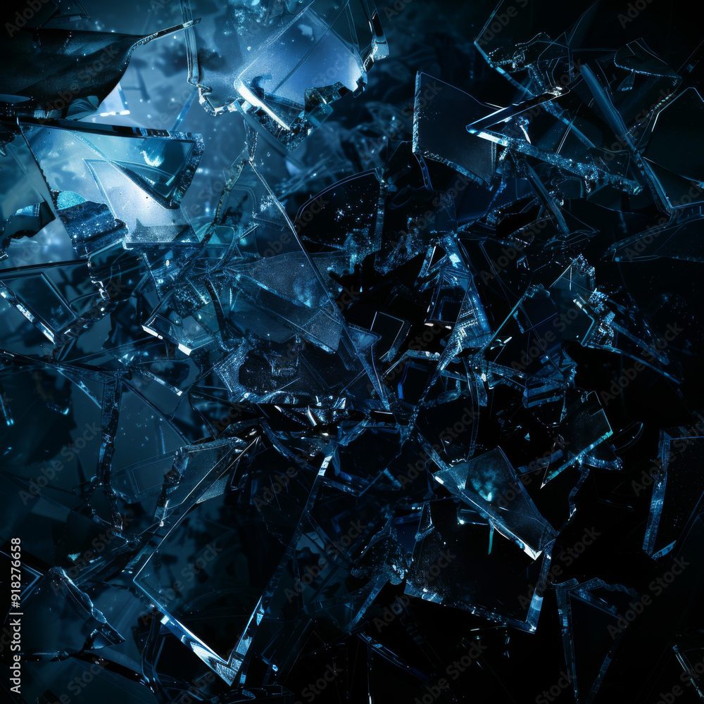 A Close-Up of Shattered Glass with a Dark Background A Close-Up of Shattered Glass with a Dark Background