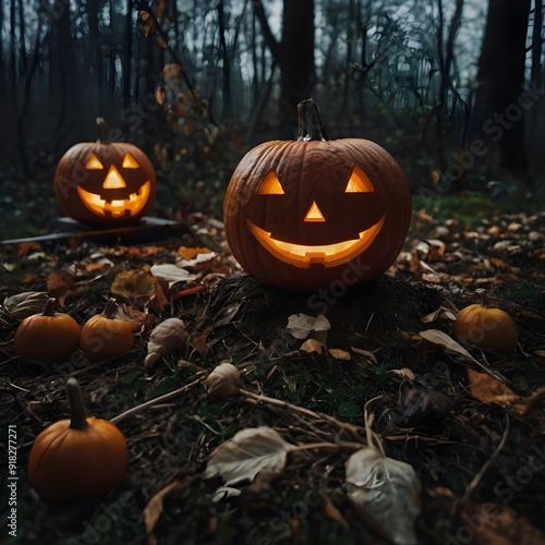 halloween pumpkin on the forest 