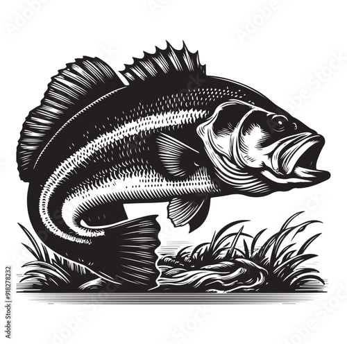 sea bass fish illustration silhouette vector