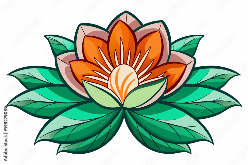 Stylized Orange Flower with Green Leaves Stylized Orange Flower with Green Leaves