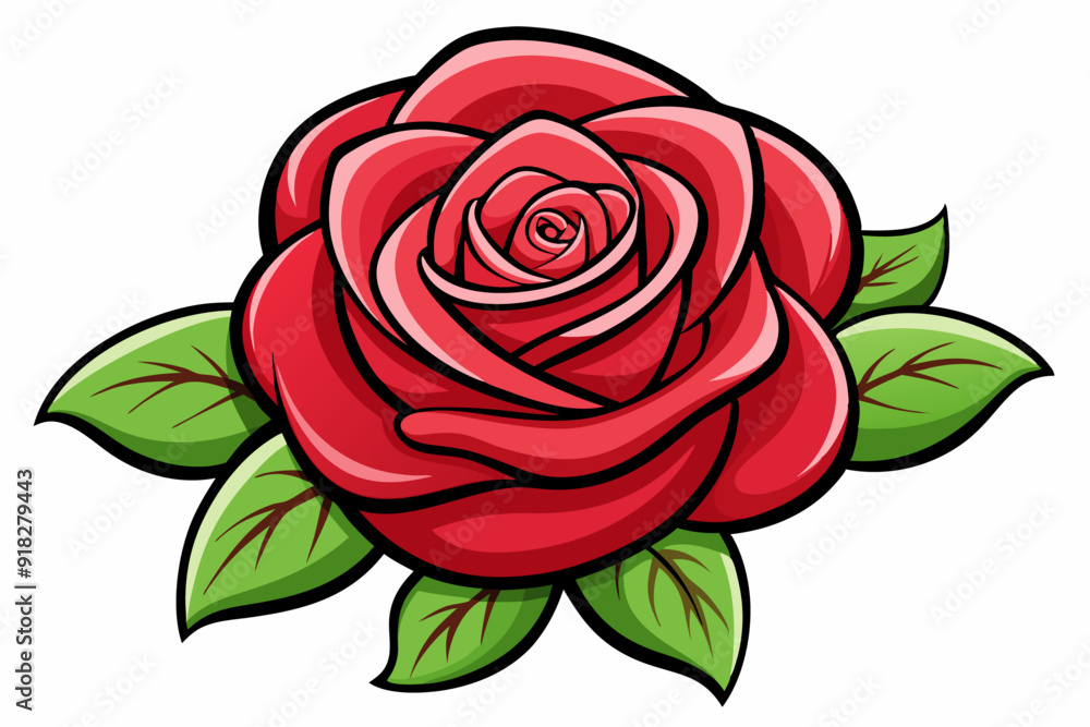 A Single Red Rose with Green Leaves A Single Red Rose with Green Leaves