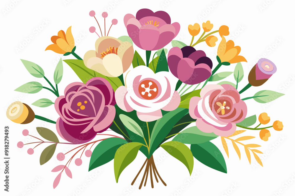 Fototapeta premium A Colorful Bouquet of Pink, Purple, and Yellow Flowers