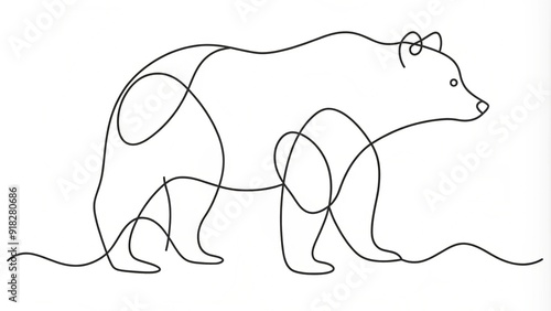 Continuous Line Drawing of a Bear