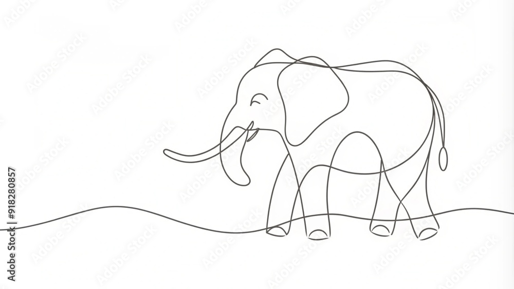 Obraz premium Continuous Line Drawing of an Elephant