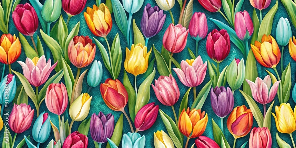 Seamless pattern featuring vibrant tulips and botanical elements, florals, botanicals, tulips, seamless, pattern, vibrant Seamless pattern featuring vibrant tulips and botanical elements, florals, botanicals, tulips, seamless, pattern, vibrant