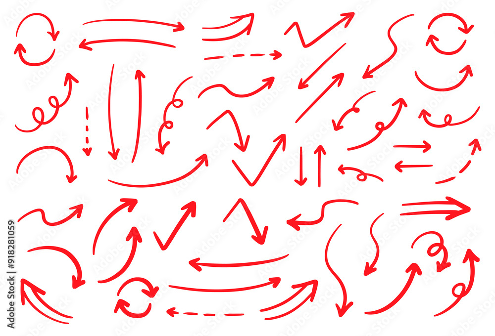シンプルなペンの手書きの矢印セット ベクター 赤 シンプルなペンの手書きの矢印セット ベクター 赤