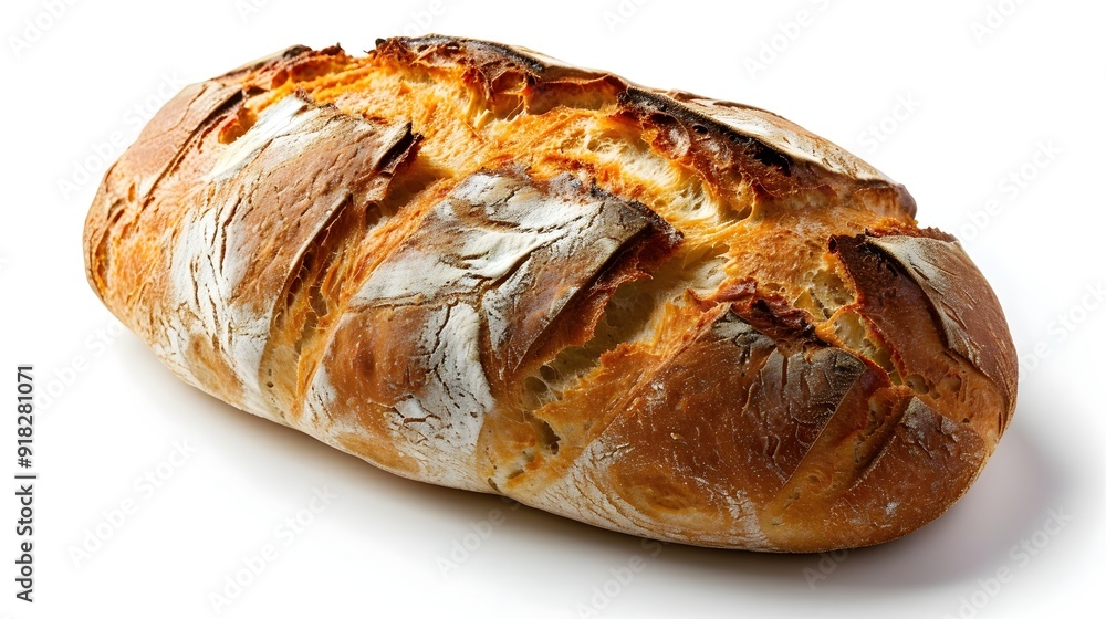 Freshly Baked Artisan Bread Loaf on White Background with Copy Space Freshly Baked Artisan Bread Loaf on White Background with Copy Space