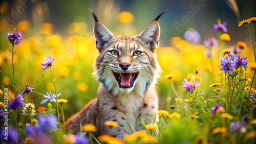 Lynx Laughin' in the Meadow  Generative AI photo