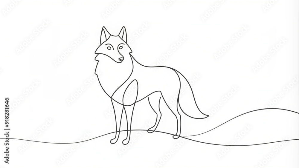 Obraz premium Continuous Line Drawing of a Wolf