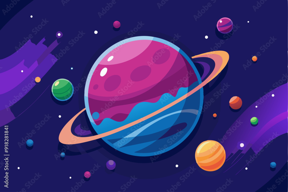 A Planet with Rings in a Starry Night Sky A Planet with Rings in a Starry Night Sky