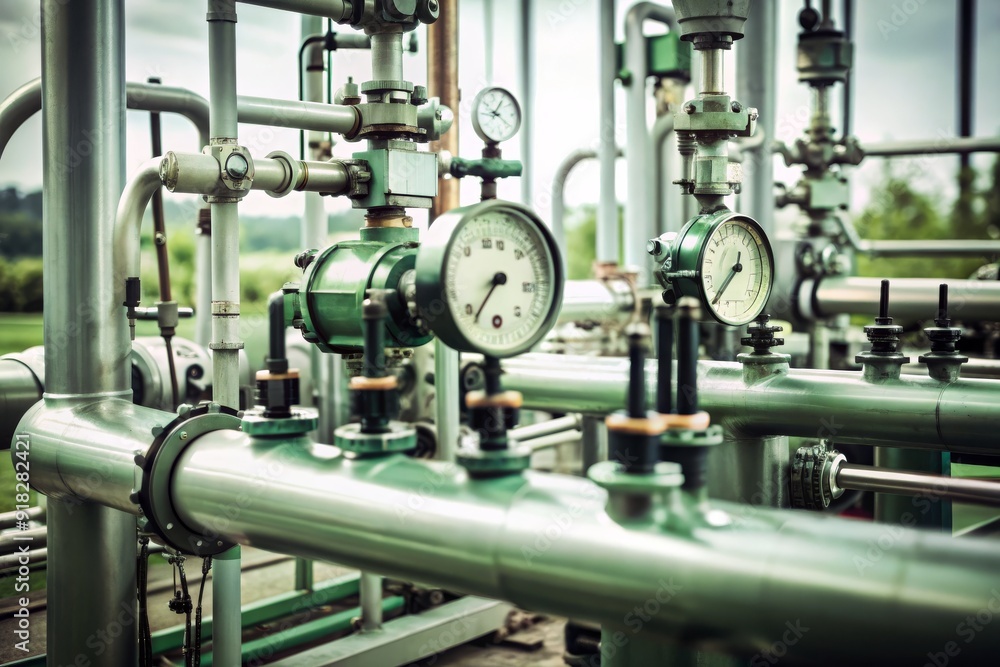 A large industrial pipe with two gauges on it A large industrial pipe with two gauges on it