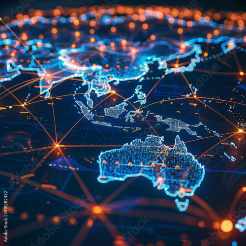 Digital World Map with Australia and Southeast Asia Focused