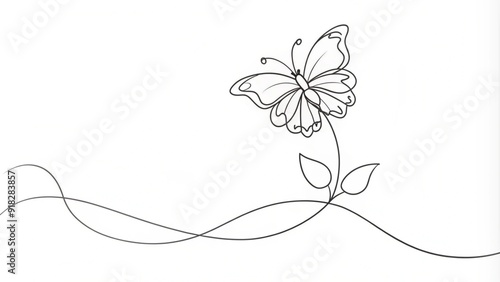Wallpaper Mural Continuous Line Drawing of a Butterfly on a Flower Torontodigital.ca