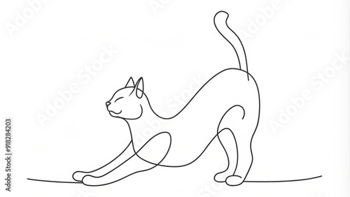 Continuous Line Drawing of a Cat Stretching