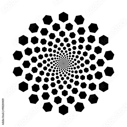 hexagon halftone radial, graphic explosion in circle form, fireworks star explosion dotted gradient halftone, geometric spiral background