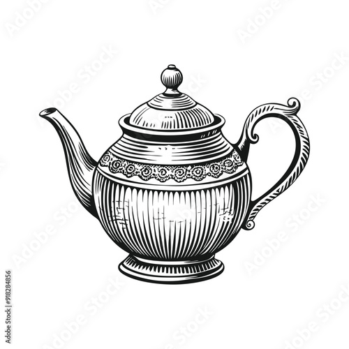 vintage tea pot vector hand drawn illustration