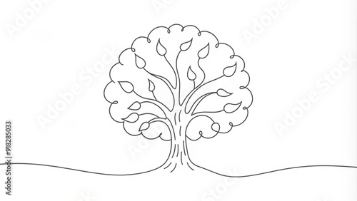 Continuous Line Drawing of a Tree