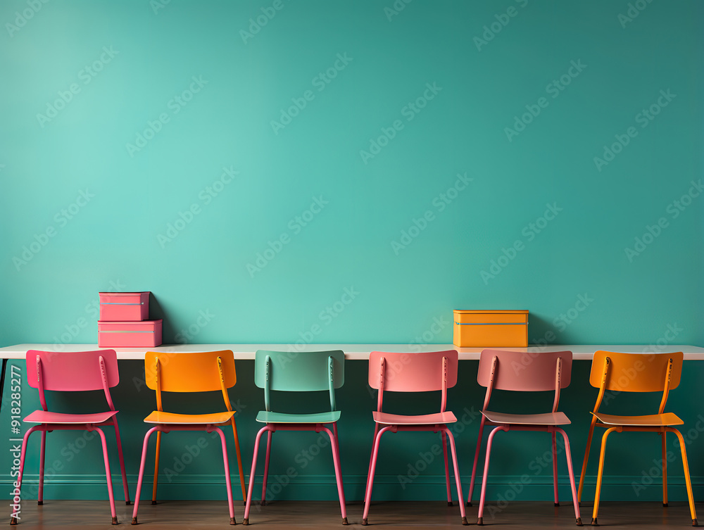 Obraz premium Eyecatching Yellow chairs and table, back to school concept