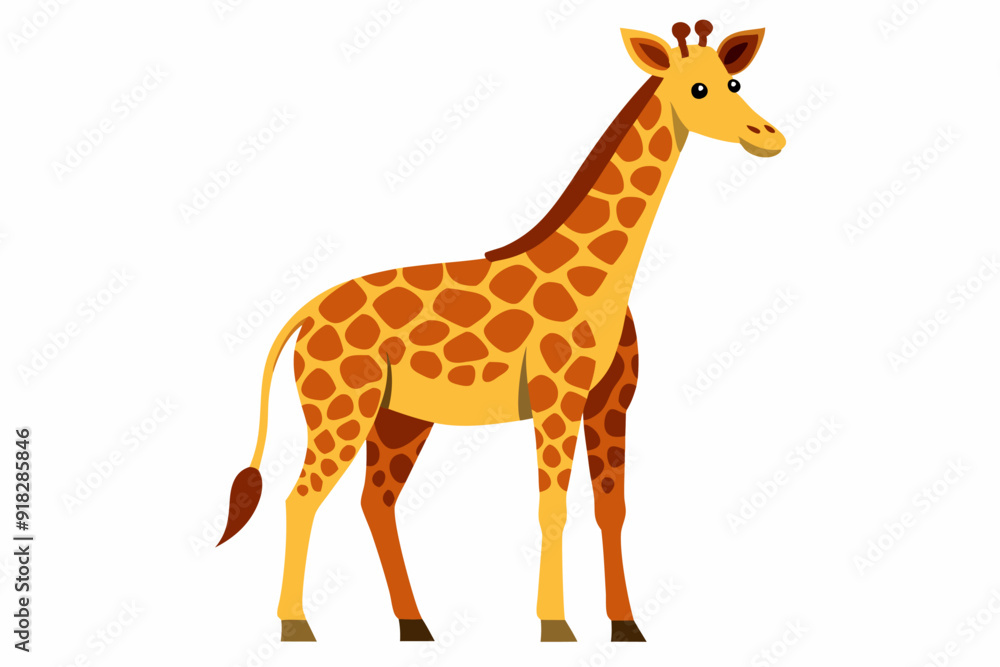 Naklejka premium Cartoon Giraffe with Brown Spots and Long Neck
