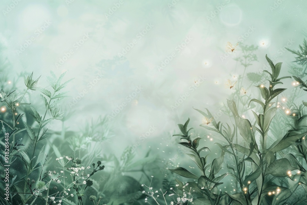 Magic Pastel Green Background with Soft Floral Elements - Ideal for Designs, Cards, Posters Magic Pastel Green Background with Soft Floral Elements - Ideal for Designs, Cards, Posters