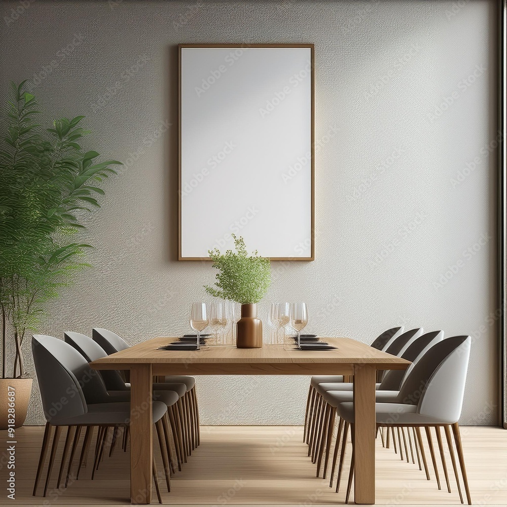Fototapeta premium Mock up frame in hipster interior background. 3D illustrating.